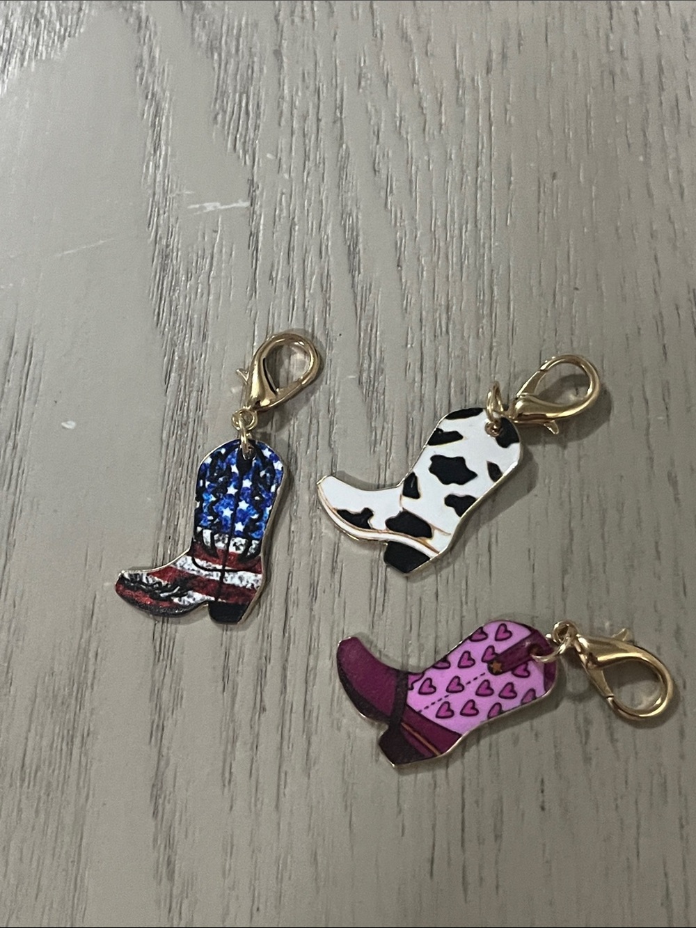 Zipper pulls Cowgirl Boot Charm Keychain - Blue, White, Pink